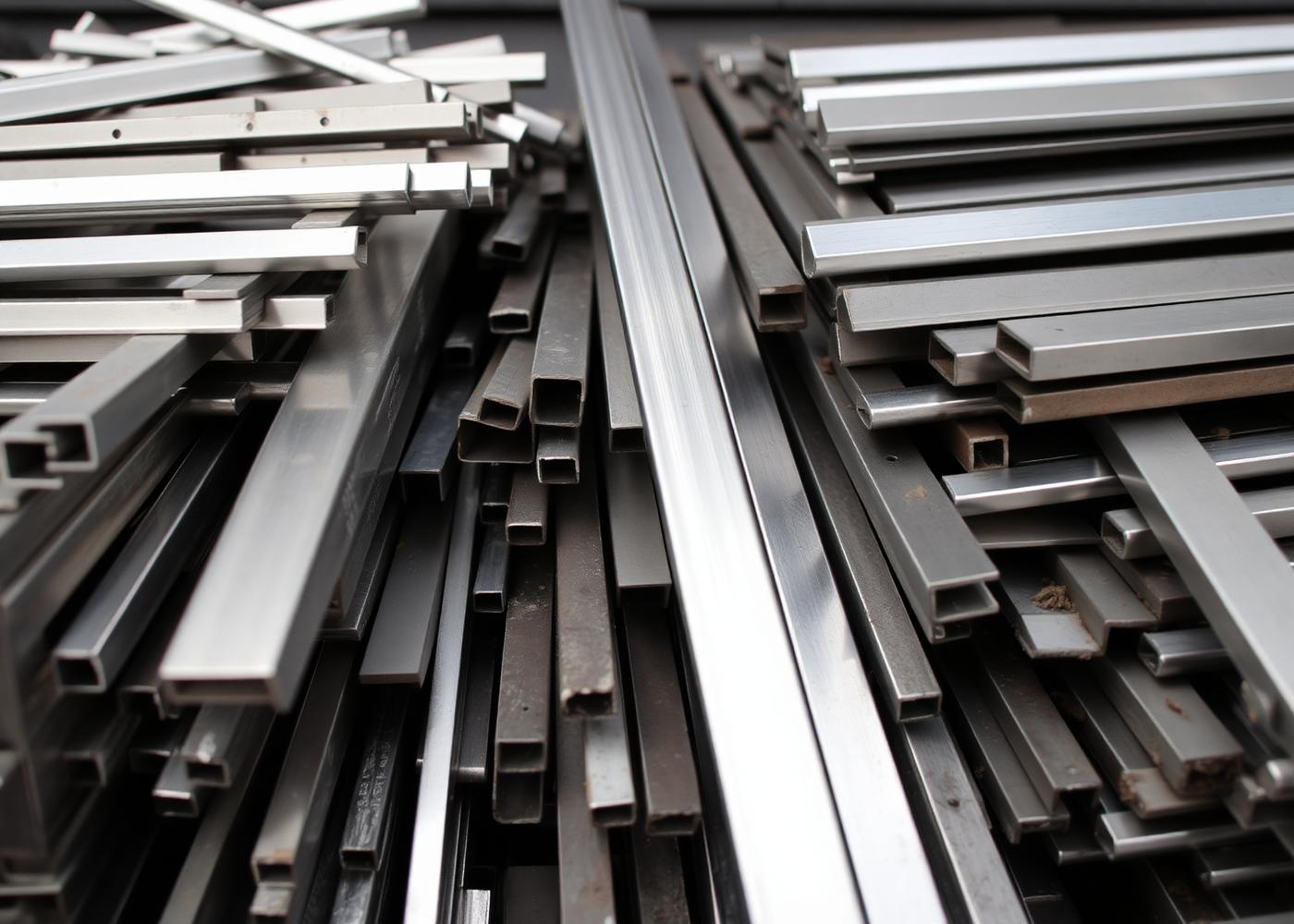Stainless steel sections stacked in a yard bay