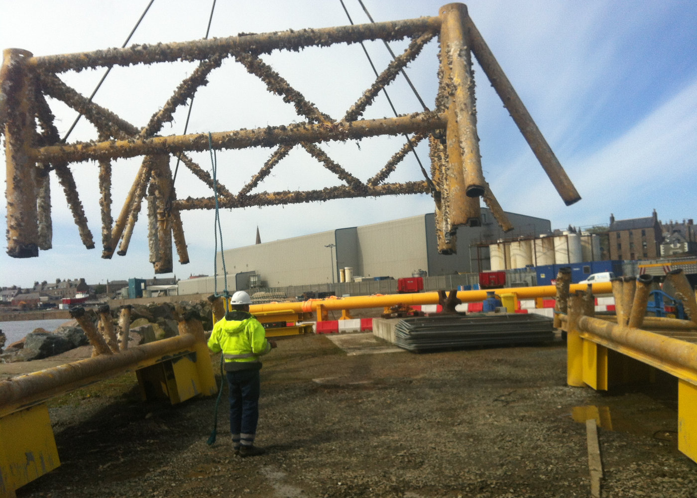 Offshore steel jacket structure landed for decommissioning
