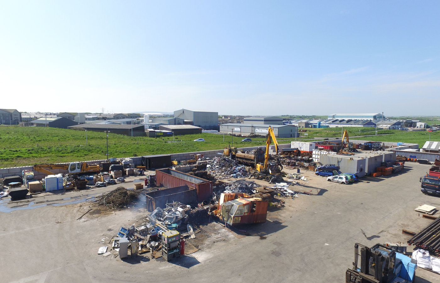 Aerial view of the recycling centre with segregated waste bays